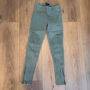 Women’s Olive Moto Rib-Knee Zip Hem Chinos